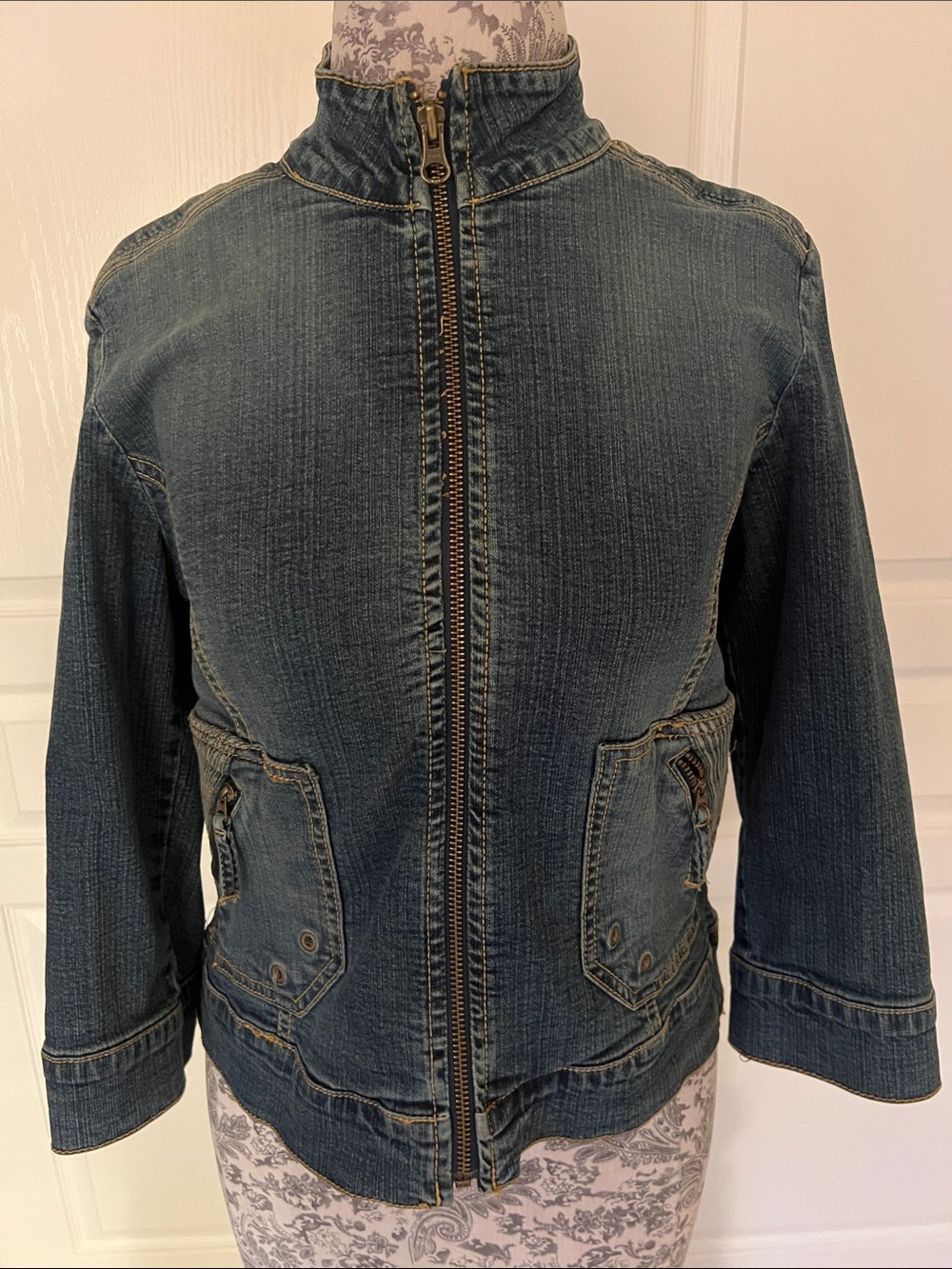 jeanstar Medium Blue Washed Denim Zip-Front Jacket